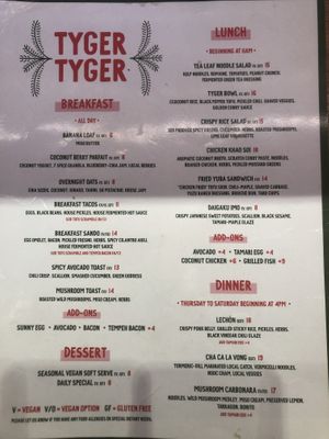 Lots of vegan options   at Tyger Tyger in Santa Barbara