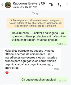 Racoons Brewery confirmed as vegan! at La Fortuna Pub in La Fortuna