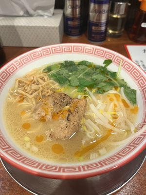 Vegan ramen with soy meat  at Tokyo Ramen Tower - 東京らあめんタワ in Tokyo