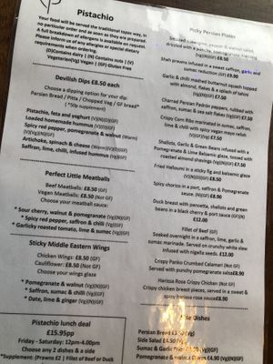 Menu  at Pistachio Bar & Kitchen in Nottingham