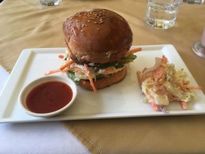 Good burger (red beans patty)  at The White Lotus Cafe in Kathmandu