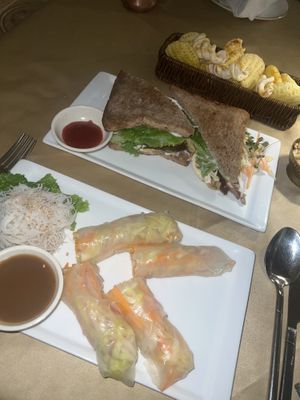 spring rolls & mushroom sandwich   at The White Lotus Cafe in Kathmandu