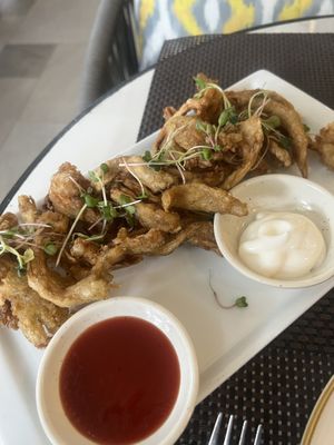 Vegan oyster mushrooms!!!! Amazing so crispy and vegan mayo  at The White Lotus Cafe in Kathmandu