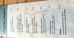 Vegan menu at Artesa Colmado Bar in Ferrol