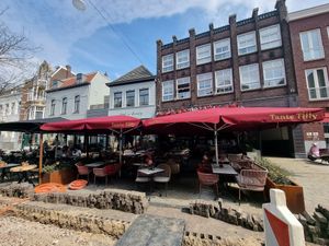 Front large terrace (road works though, so went inside) at Tante Tilly in Roermond
