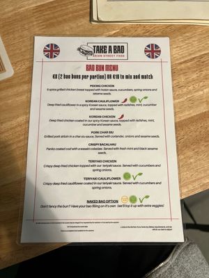 menu 2023  at Take a Bao in Lagos