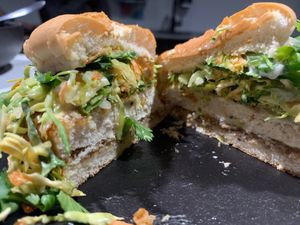 Bahn mi vegan “chicken” sandwich at Railbird Kitchen in Alexandria