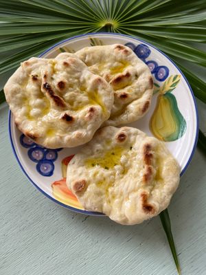 Homemade naan.  at Green Leaf Plant Based Bistro in Corozal