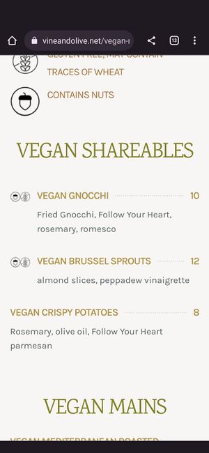 Vegan Appetizers at Vine & Olive in Titusville