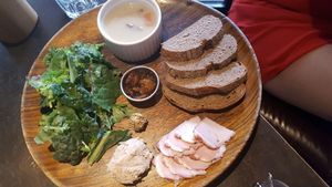 Mock meat dish? Which my friend had, served with boiled mushrooms at Cafe Sukkara - 수카라 in Seoul