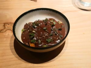 pumpkin mousse, cocoa nibs, fudge at and/or  in Antwerpen