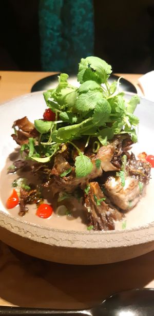 maitake mushroom, polenta, gravy, wasabi sprouts at and/or  in Antwerpen