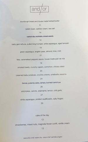 Menu spring 2025 at and/or  in Antwerpen
