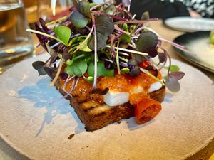 Vegan feta,  caramelised pepper sauce, house made pain de mie at and/or  in Antwerpen