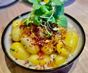 Creamy Baby Potatoes, Crunchy Onions, Umeboshu Sesame at and/or  in Antwerpen
