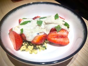 Strawberries, Mixed nuts, Magnolia Flower Confit,  Vanilla cream at and/or  in Antwerpen