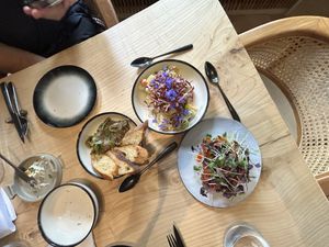 mushroom pate, potato salad, and another dish  at and/or  in Antwerpen