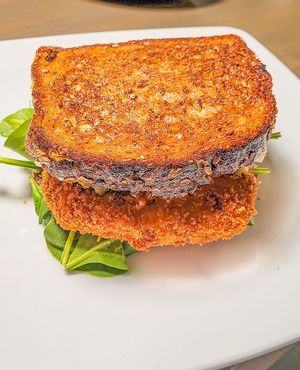 AVOCADO BREAKFAST SANDWICH *Request Vegan 
Toasted multigrain, chickpea hash, spinach, avocado spread at Stay Cafe in Chicago