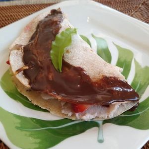 Our stranbery pancake at Cri Cri Cru Restaurante (Loja Bênção Brasil) in Sao Paulo