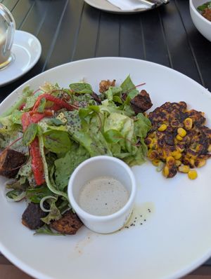 Corn fritter at Terbodore Café in Franschhoek