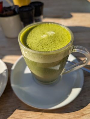 Matcha latte with macadamia milk at Terbodore Café in Franschhoek