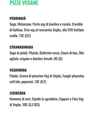 vegan pizzas menu at Pizzeria Grains in Cagliari