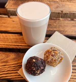 chai latte & energy balls 😋  at Coffee + Matcha Bar in Basel