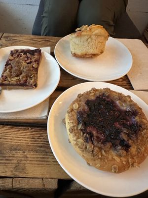 Vegan pastries - a berry danish, pizza roll, and berry bar  at Coffee + Matcha Bar in Basel