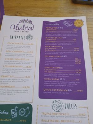 Menu at Alubia plant power in Mallorca