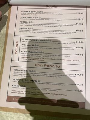 Menu  at Alubia plant power in Mallorca