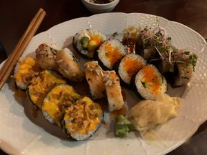 Four by four sushi sampler  at ŠMAK in Bratislava