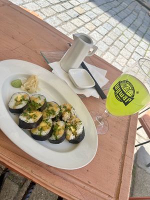 Lunch menu sushi and fav kiwi lemonade  at ŠMAK in Bratislava