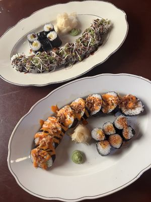 Avocado uramaki, Futomaki with tofu + cucumber small rolls and mango with chilli small rolls  at ŠMAK in Bratislava