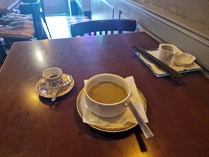 Mushroom Soup, espresso at ŠMAK in Bratislava