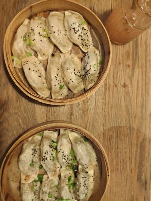 Tempeh and sauerkraut and shiitake and peanut dumplings #Veganuary at Dim Sum Spot - Anděl in Prague