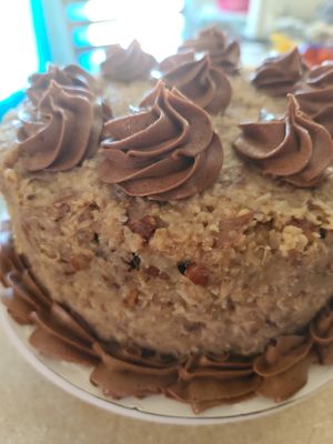 German choc cake,  made from scratch at Top Of The Flour in Lawton