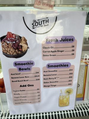 Menu  at Up South Bondi in Bondi