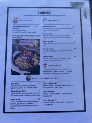 Menu  at Up South Bondi in Bondi