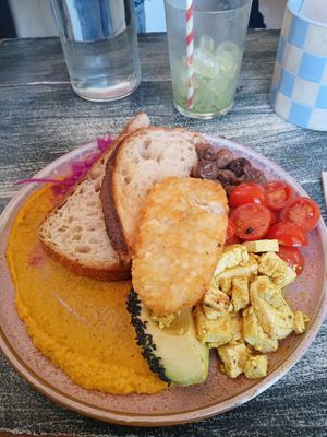 Vegan feast with added hash brown at Up South Bondi in Bondi