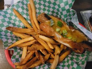 This is the vegan brat and it was delicious but pretty spicy! at Depot Tavern in Minneapolis