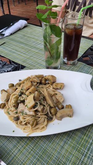 Spagetti with Olive, Artichokes and Whitewine at SAPORI ITALIANI in Trinidad