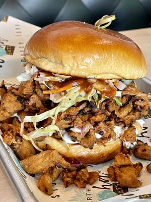 Pulled “pork” sandwich with a brioche bun.  at Earth Aloha Eats in Kihei