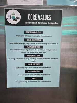Core Values. at Earth Aloha Eats in Kihei