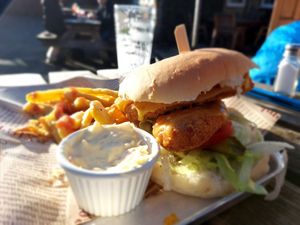Chicken burger, chips and coleslaw at The Plough in Sheffield