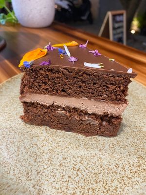 Chocolate cake at Coraje Vegan in Medellin