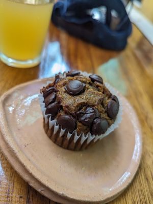 Banana and chocolate chip cake at Coraje Vegan in Medellin