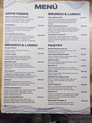Menu at Coraje Vegan in Medellin