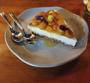 Cheescake de frutos amarillos at Coraje Vegan in Medellin