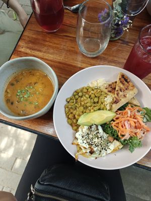 Menu del dia (there was also dessert) at Coraje Vegan in Medellin