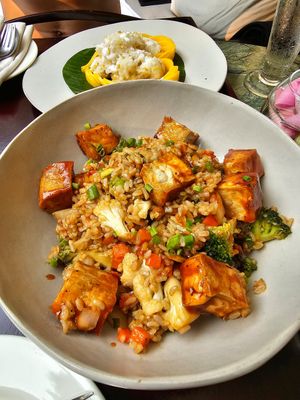 Poolside tofu dish at Jaya House River Park in Siem Reap